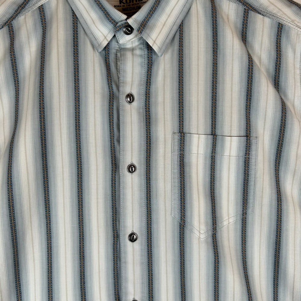 Kuhl Mens Striped Short Sleeve Button Down Shirt White 7566 Medium Hiking - Picture 11 of 14